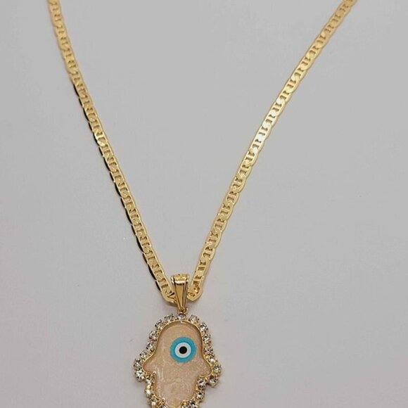 Brand New Brazilian 18k Gold Filled Hamsa with Evil Eye Necklace - Picture 5 of 5